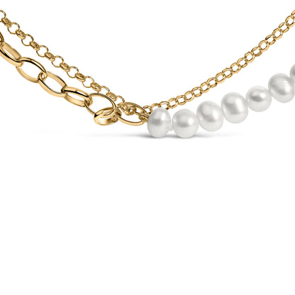 Collar de Perlas Cultivadas de Oro Amarillo de 18K con Cadena Rolo y Paperclip