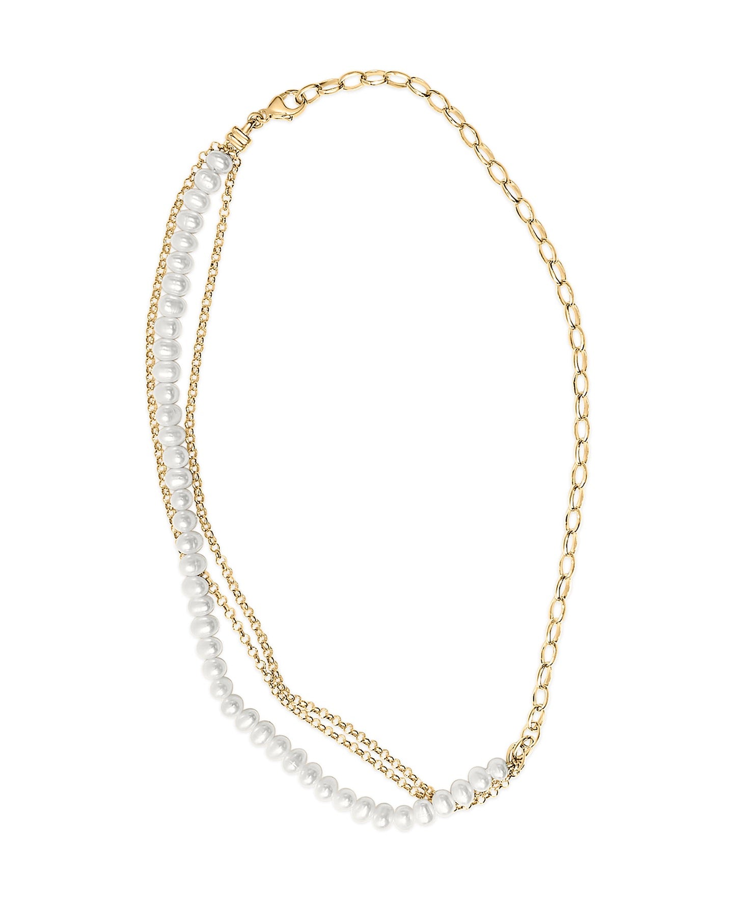 Collar de Perlas Cultivadas de Oro Amarillo de 18K con Cadena Rolo y Paperclip