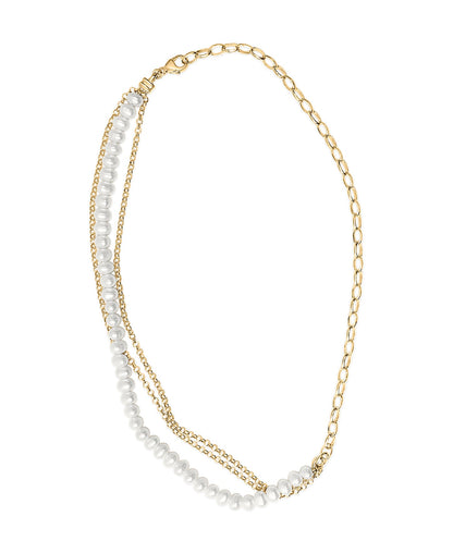 Collar de Perlas Cultivadas de Oro Amarillo de 18K con Cadena Rolo y Paperclip