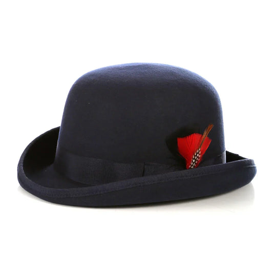 Ferrecci Premium Wool Navy Blue Derby Bowler Hat