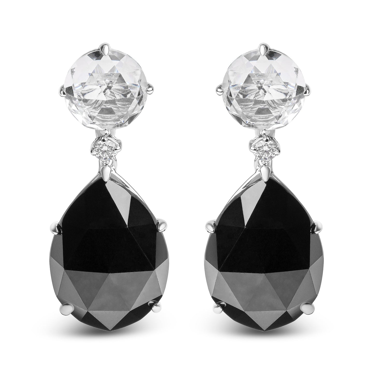 Pendientes colgantes de oro blanco de 18K con diamantes de 1/5 Cttw, topacios blancos redondos y ónix negro de talla pera de 20x15mm (color G-H, claridad SI1-SI2)