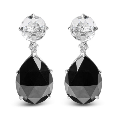 Pendientes colgantes de oro blanco de 18K con diamantes de 1/5 Cttw, topacios blancos redondos y ónix negro de talla pera de 20x15mm (color G-H, claridad SI1-SI2)
