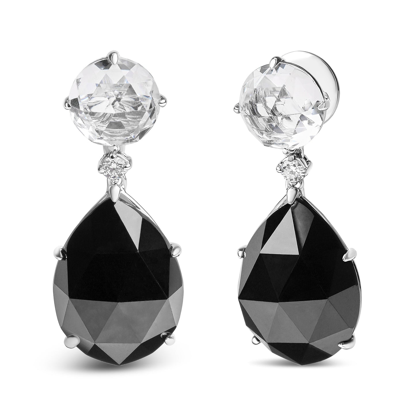 Pendientes colgantes de oro blanco de 18K con diamantes de 1/5 Cttw, topacios blancos redondos y ónix negro de talla pera de 20x15mm (color G-H, claridad SI1-SI2)
