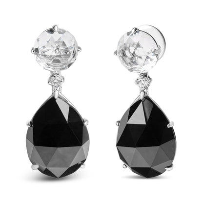 Pendientes colgantes de oro blanco de 18K con diamantes de 1/5 Cttw, topacios blancos redondos y ónix negro de talla pera de 20x15mm (color G-H, claridad SI1-SI2)