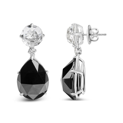 Pendientes colgantes de oro blanco de 18K con diamantes de 1/5 Cttw, topacios blancos redondos y ónix negro de talla pera de 20x15mm (color G-H, claridad SI1-SI2)