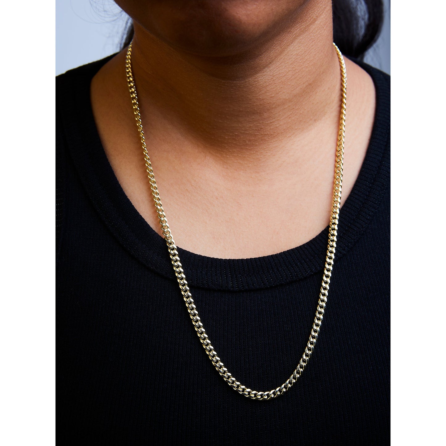 Cadena cubana de Miami de oro amarillo semimacizo de 14 quilates y 4,5 mm - Cadena unisex - 22 pulgadas