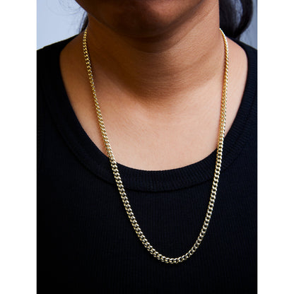 Cadena cubana de Miami de oro amarillo semimacizo de 14 quilates y 4,5 mm - Cadena unisex - 22 pulgadas