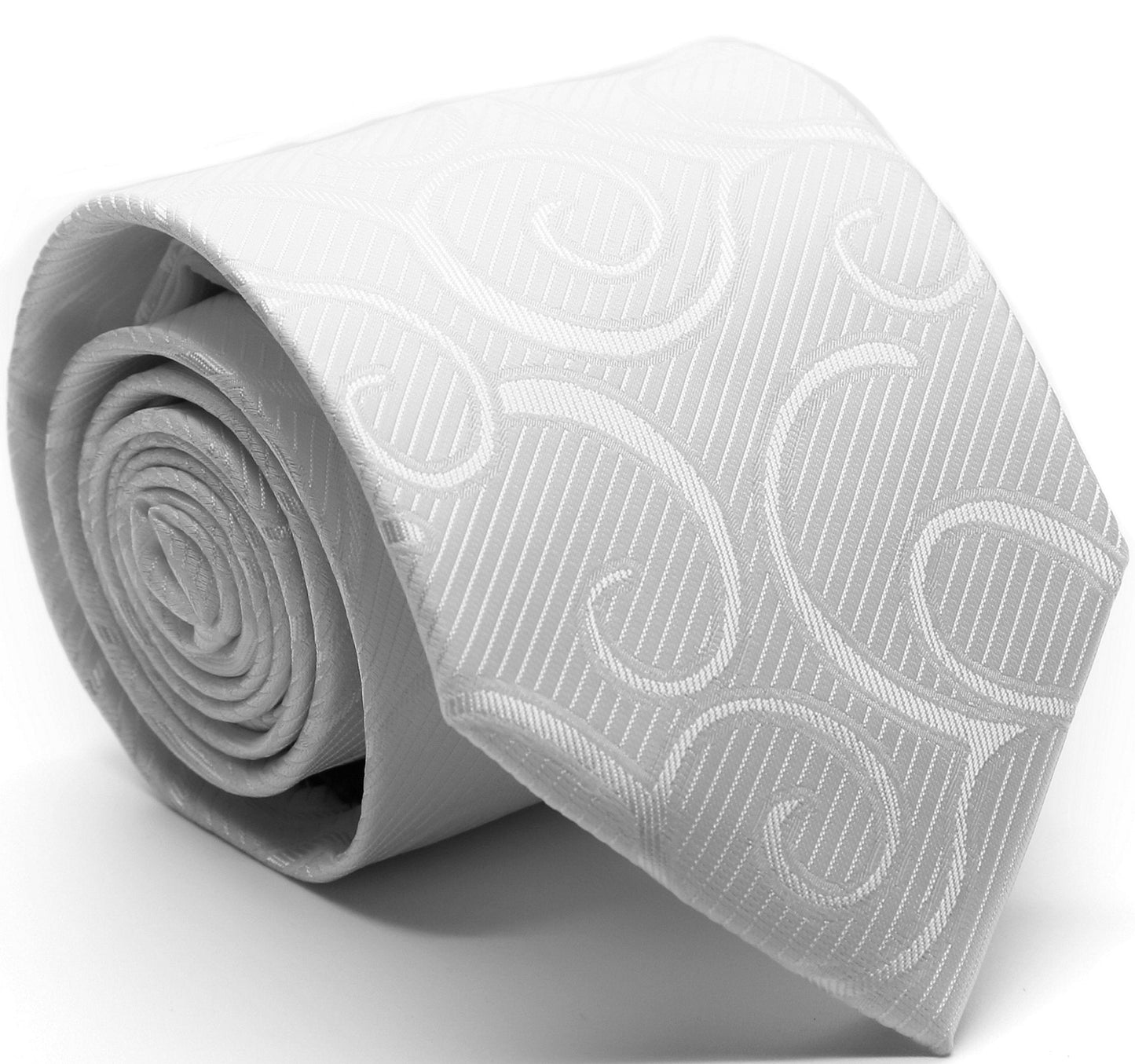 Mens Dads Classic White Paisley Pattern Business Casual Necktie & Hanky Set O-5