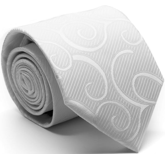 Mens Dads Classic White Paisley Pattern Business Casual Necktie & Hanky Set O-5