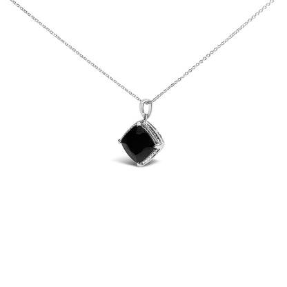 Juego de joyería de 3 piezas de plata de ley con ónix cojín, que incluye anillo, pendientes y colgante con cadena de cable de 18 pulgadas.