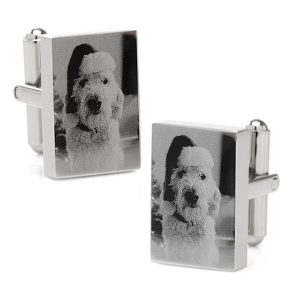 Gemelos rectangulares de acero inoxidable grabables con diseño de infinito