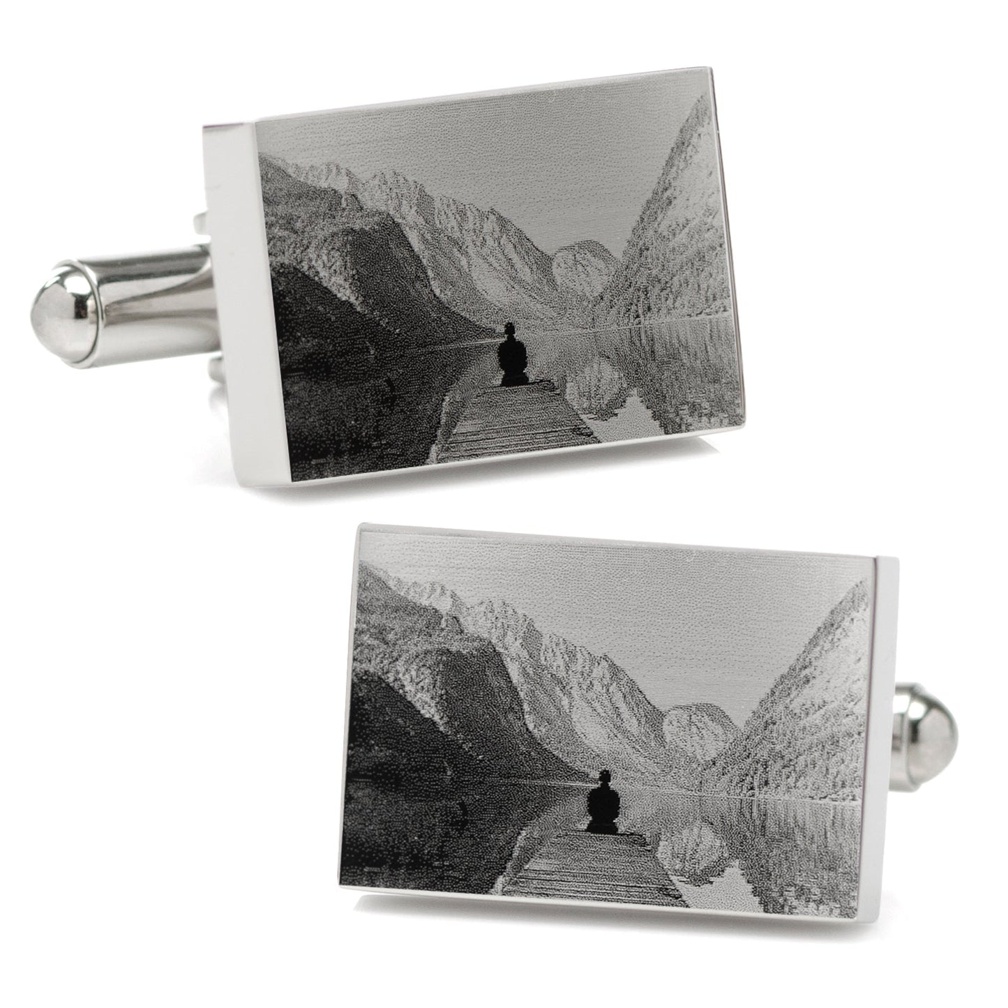 Gemelos rectangulares de acero inoxidable grabables con diseño de infinito