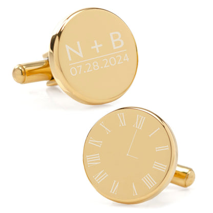 Custom Clock Engravable Gold Cufflinks - My Men's Shop