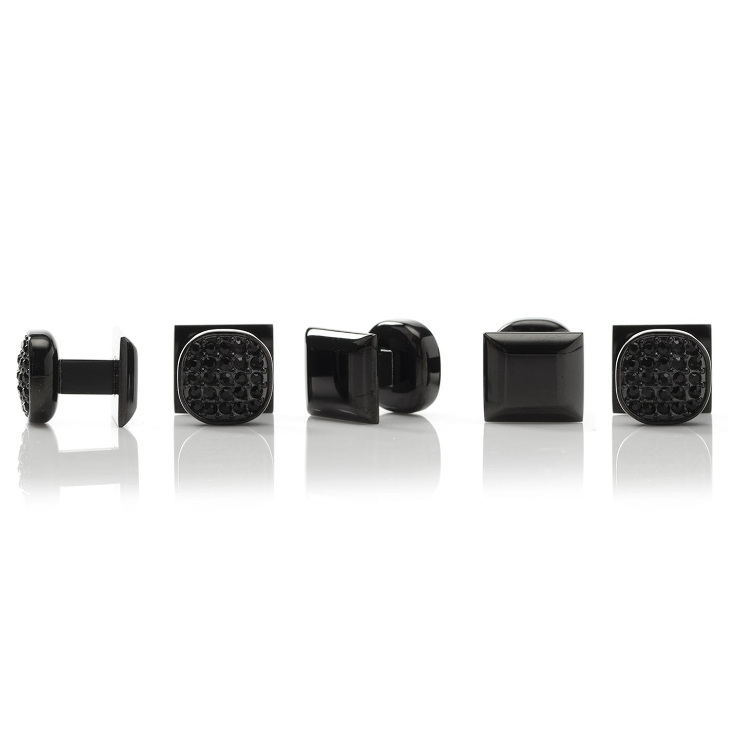 Black Stainless Steel Black Crystal Cufflink and 5-Stud Set - My Men's Shop