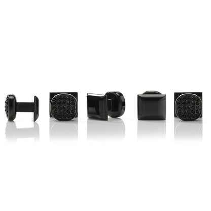 Black Stainless Steel Black Crystal Cufflink and 5-Stud Set - My Men's Shop