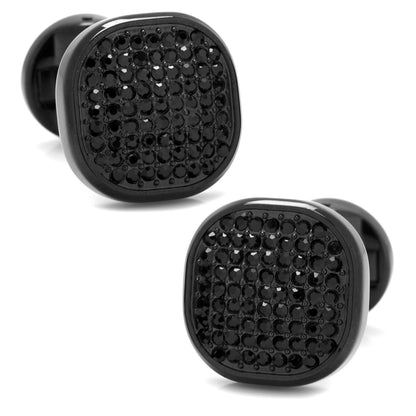 Black Stainless Steel Black Crystal Cufflink and 5-Stud Set - My Men's Shop