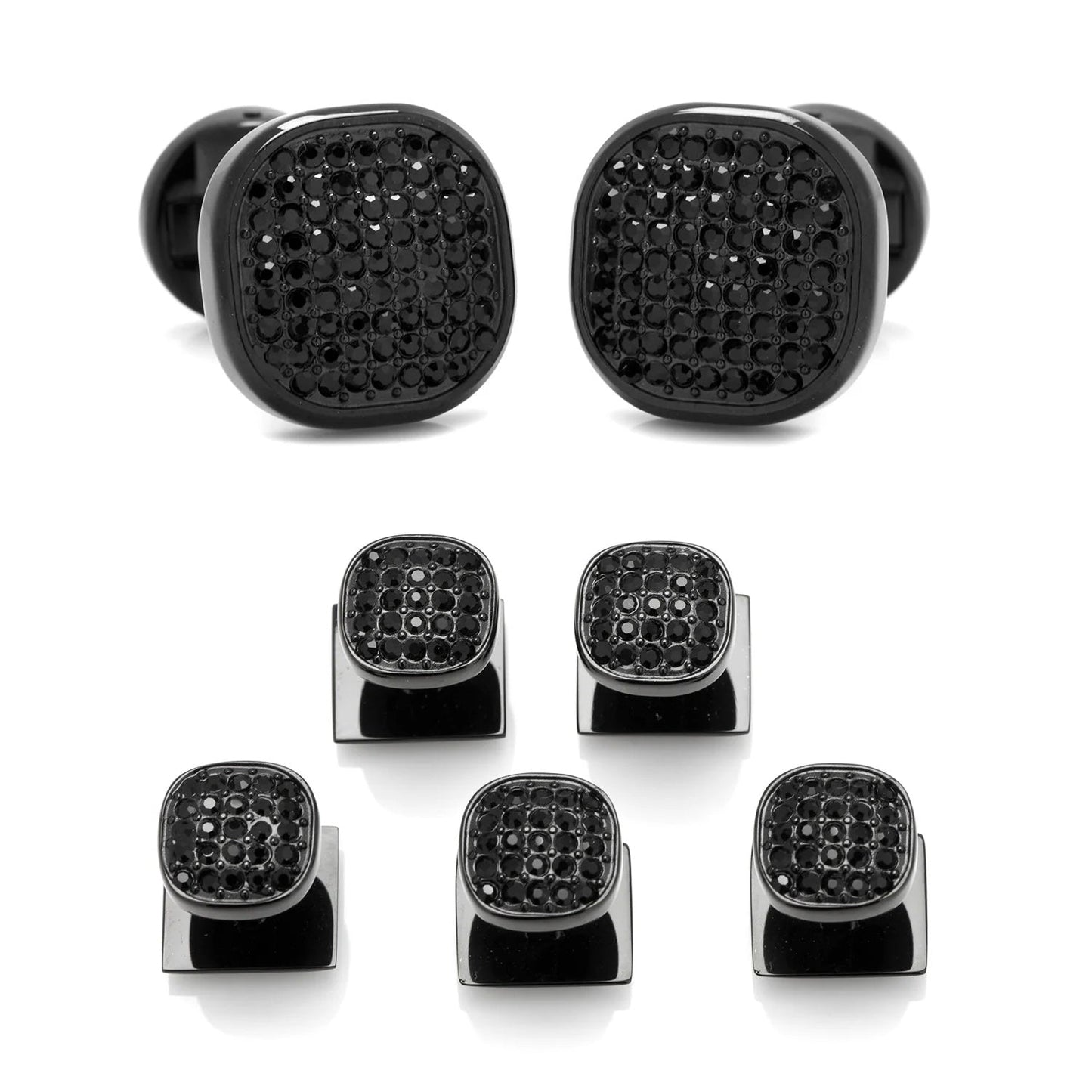 Black Stainless Steel Black Crystal Cufflink and 5-Stud Set - My Men's Shop