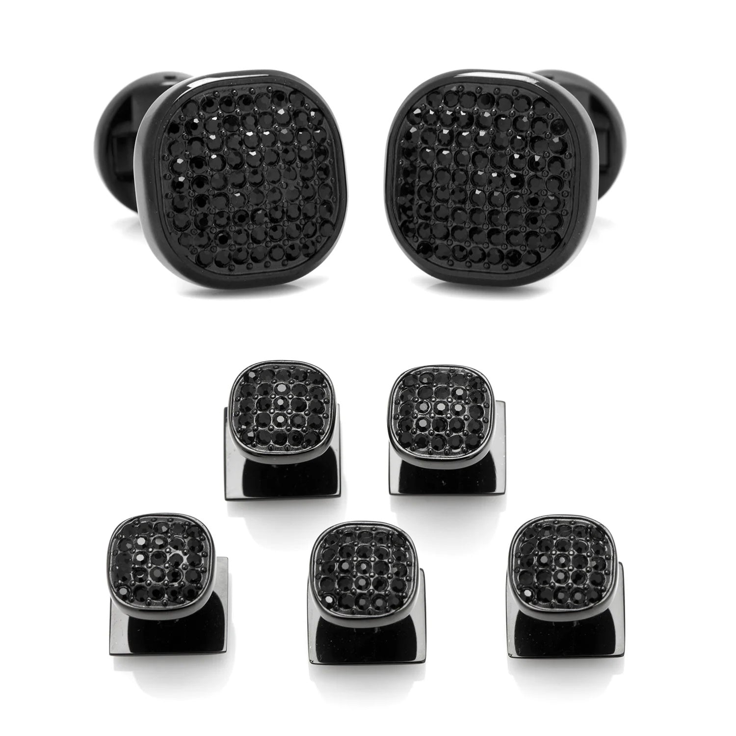 Black Stainless Steel Black Crystal Cufflink and 5-Stud Set - My Men's Shop