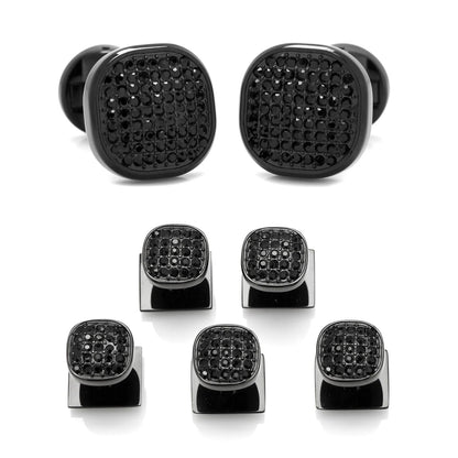 Black Stainless Steel Black Crystal Cufflink and 5-Stud Set - My Men's Shop