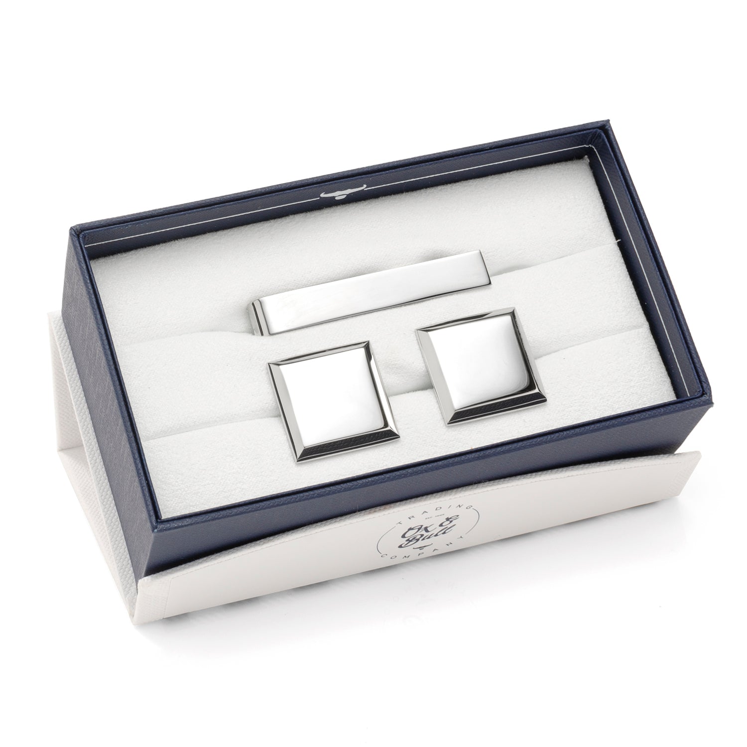 Stainless Steel Beveled Square Engravable Cufflinks and Tie Bar Gift Set - My Men's Shop