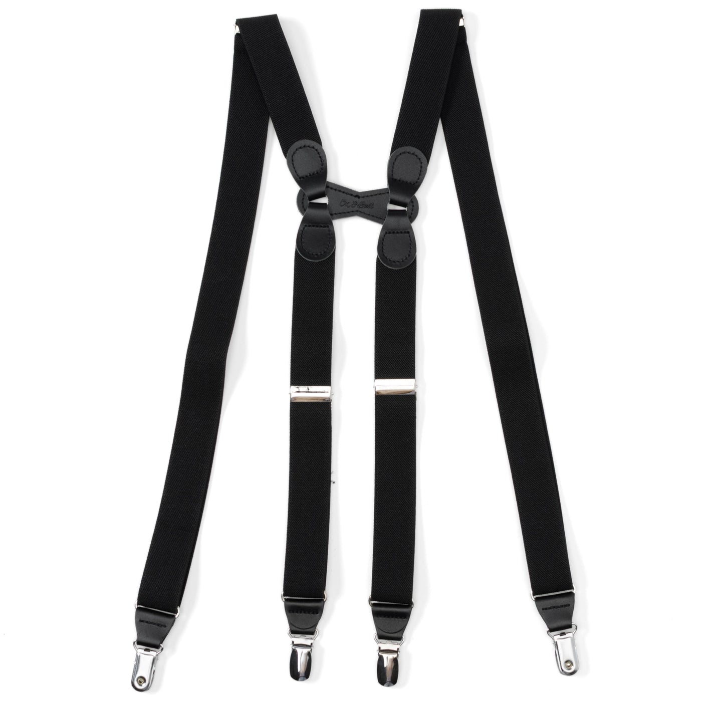 Black Leather/Silver Clip X Back Suspenders