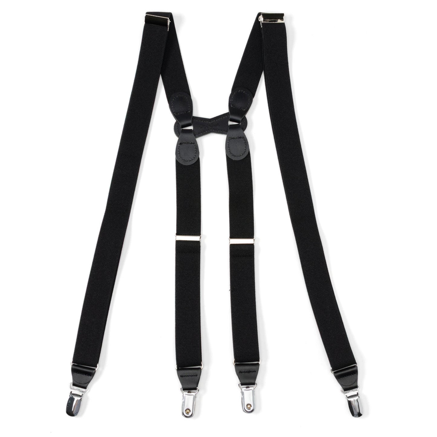 Black Leather/Silver Clip X Back Suspenders