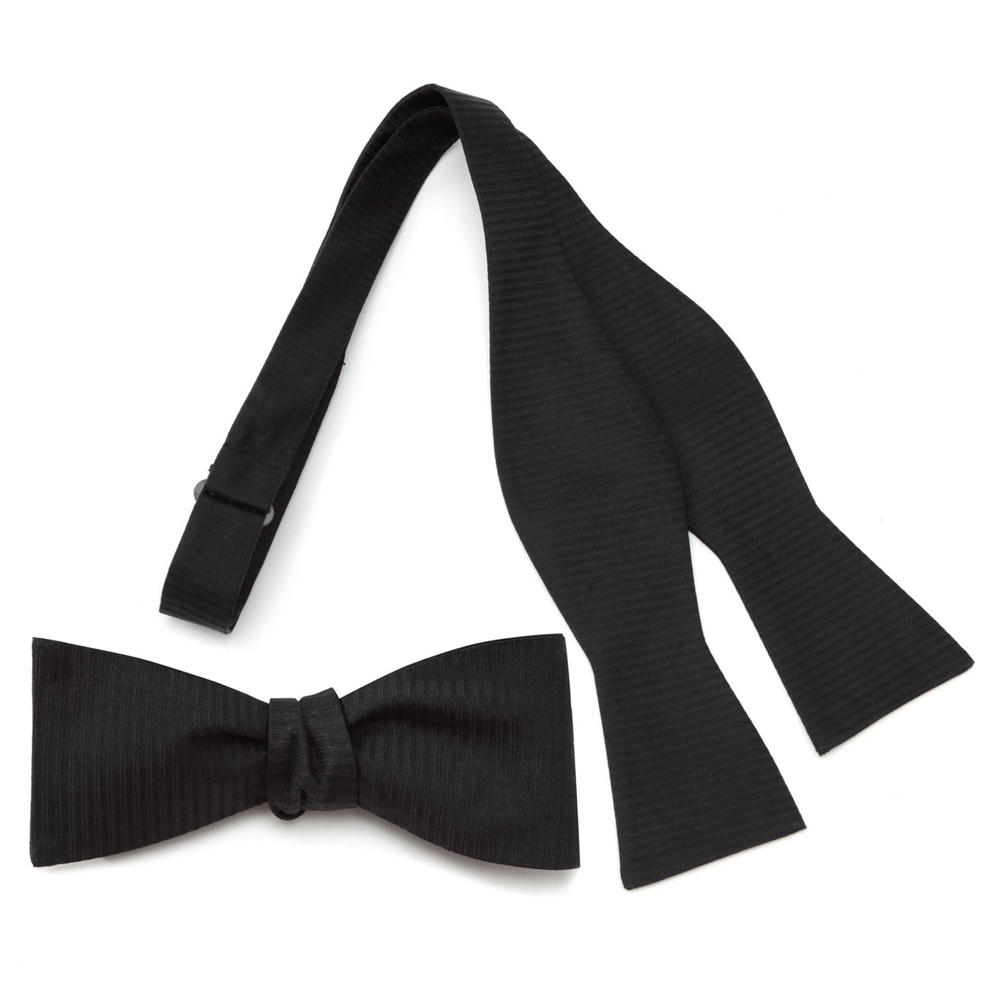 Corbata de moño de seda formal negra a rayas diplomáticas