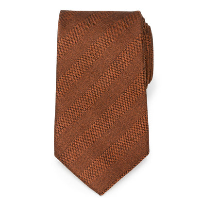 Corbata de lino para hombre con rayas de tweed color siena quemado
