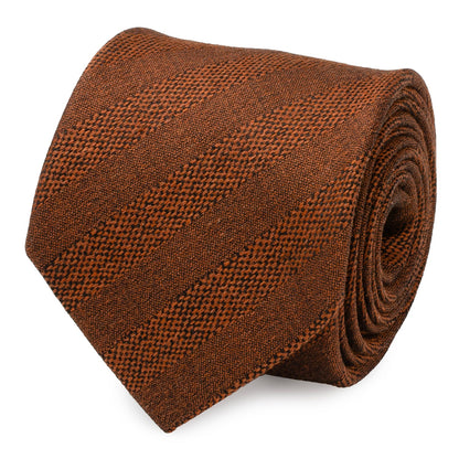 Corbata de lino para hombre con rayas de tweed color siena quemado