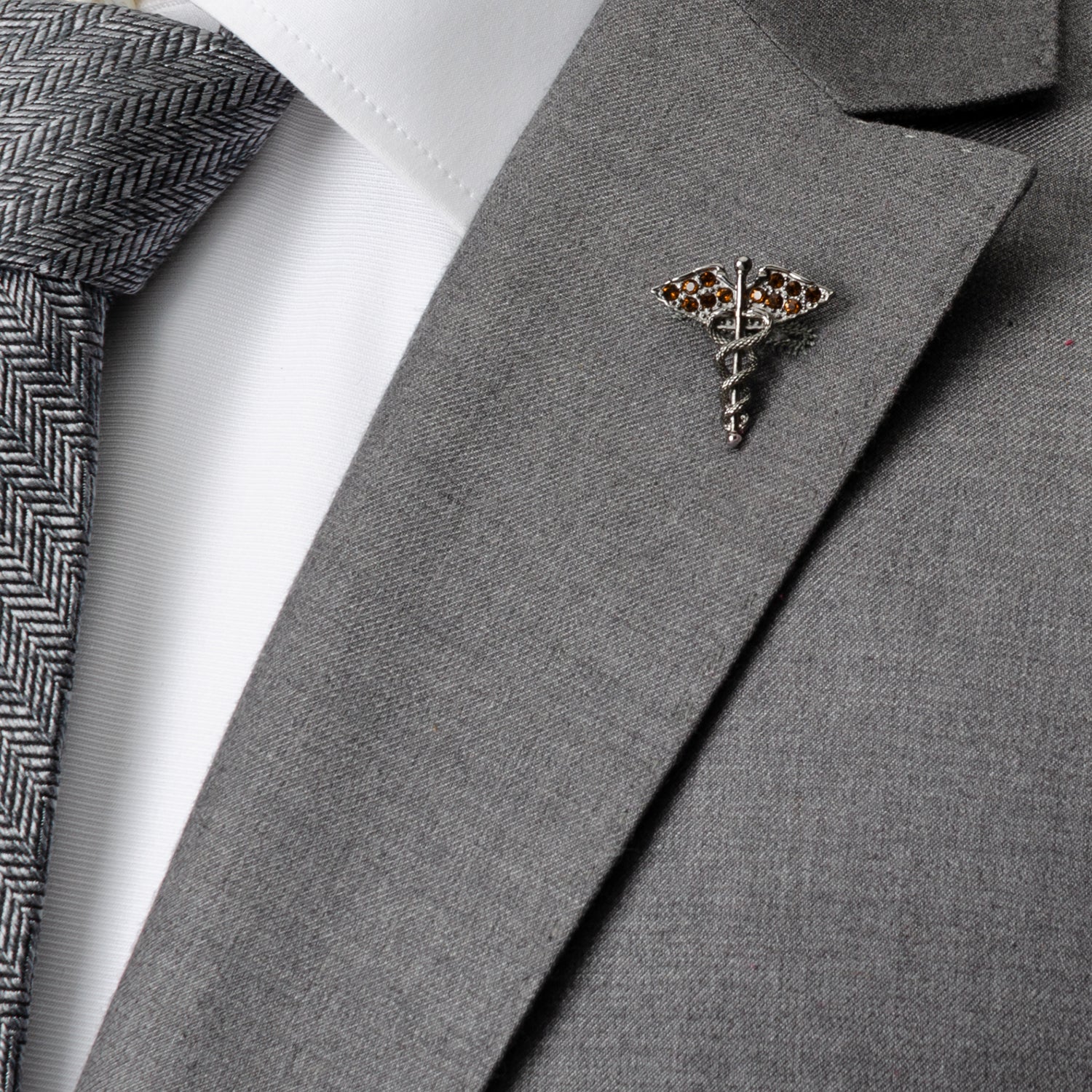 Caduceus Pave Gunmetal Lapel Pin - My Men's Shop