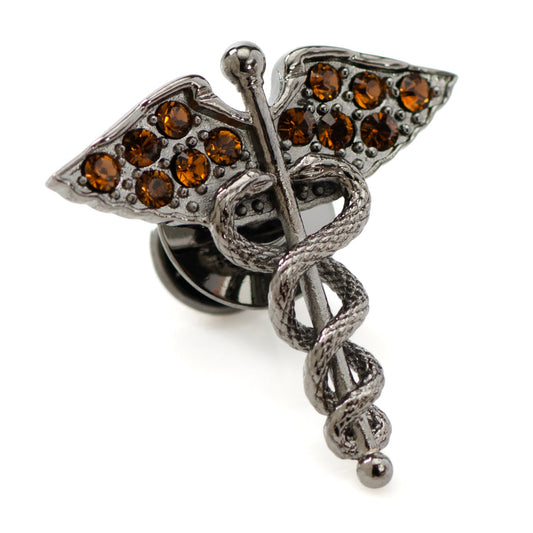 Pin de solapa caduceo con pavé en tono bronce de cañón