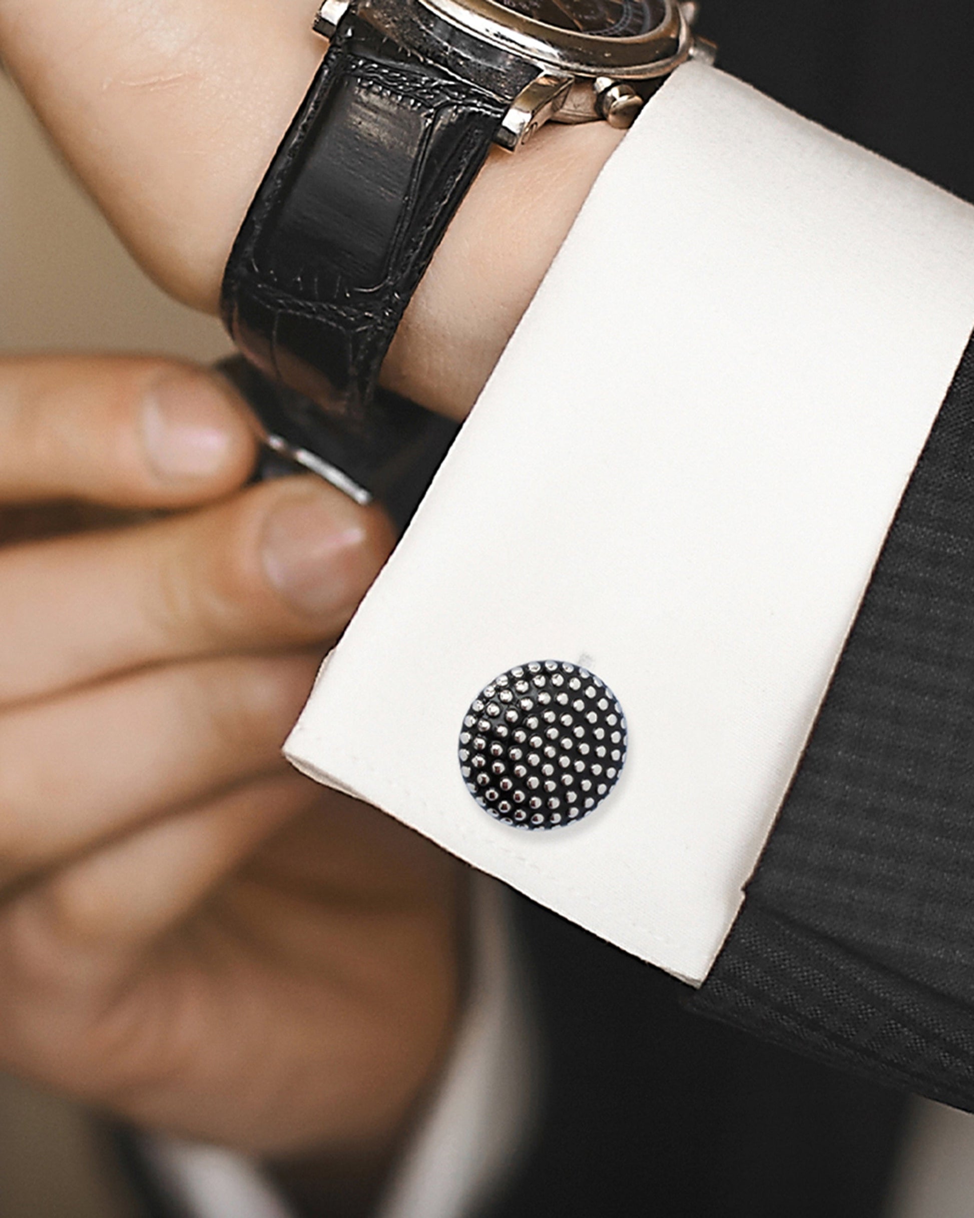 Silver Circle Dot Texture Cufflinks - My Men's Shop