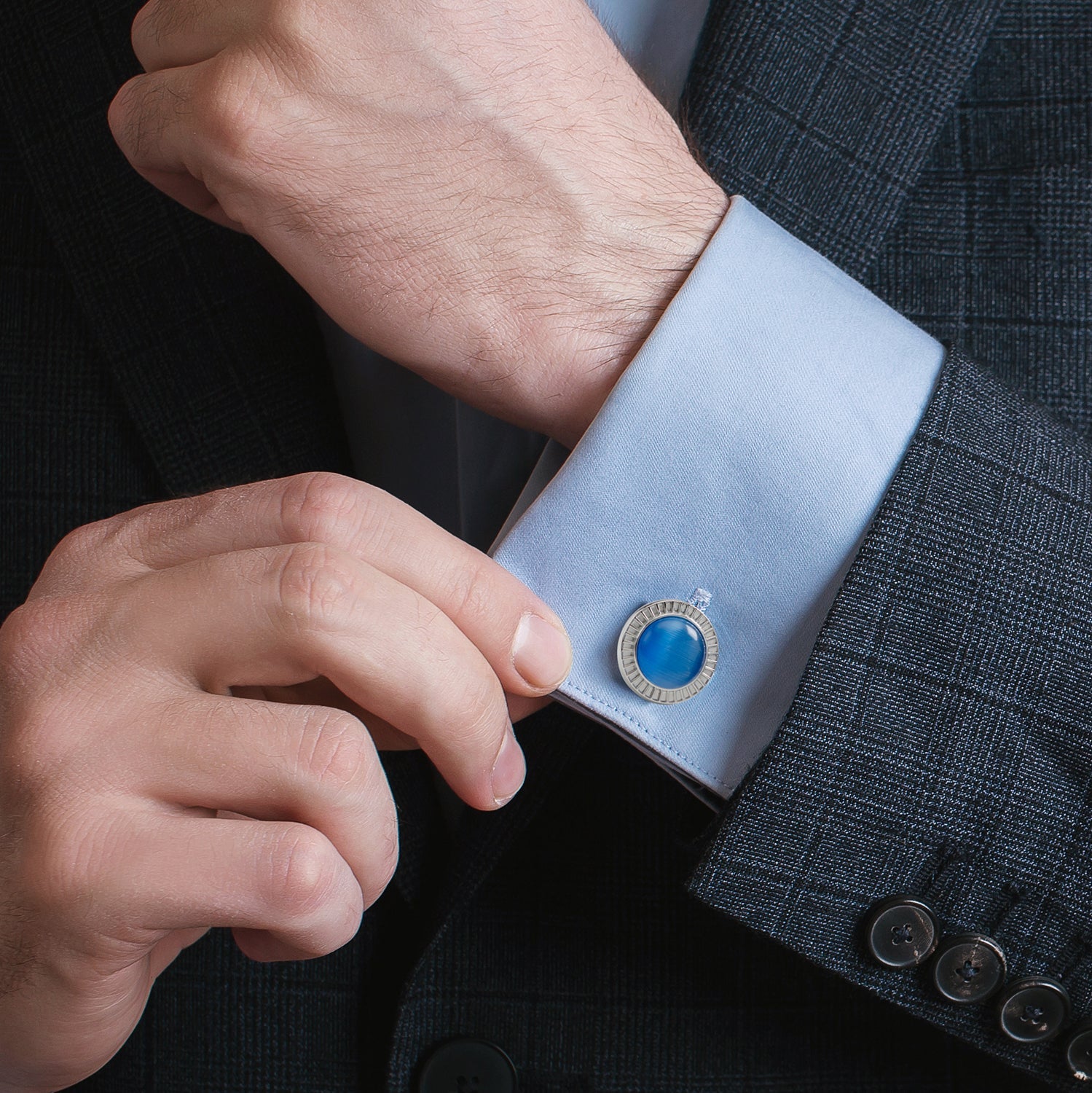 Radiant Blue Catseye Stainless Steel Cufflinks - My Men's Shop