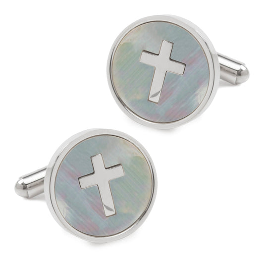 Cross Mother of Pearl Stainless Steel Cufflinks - My Men's Shop