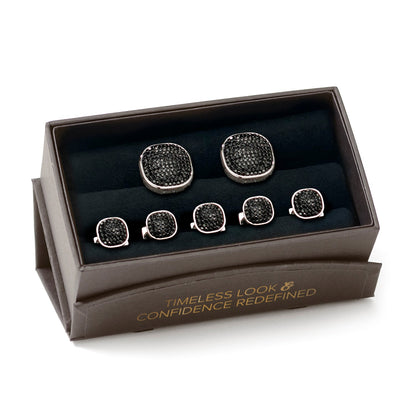 Conjunto de 5 aretes de cristal pavé negro de acero inoxidable