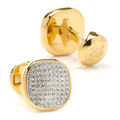 Gemelos de acero inoxidable con baño de oro y cristales de pavé blancos