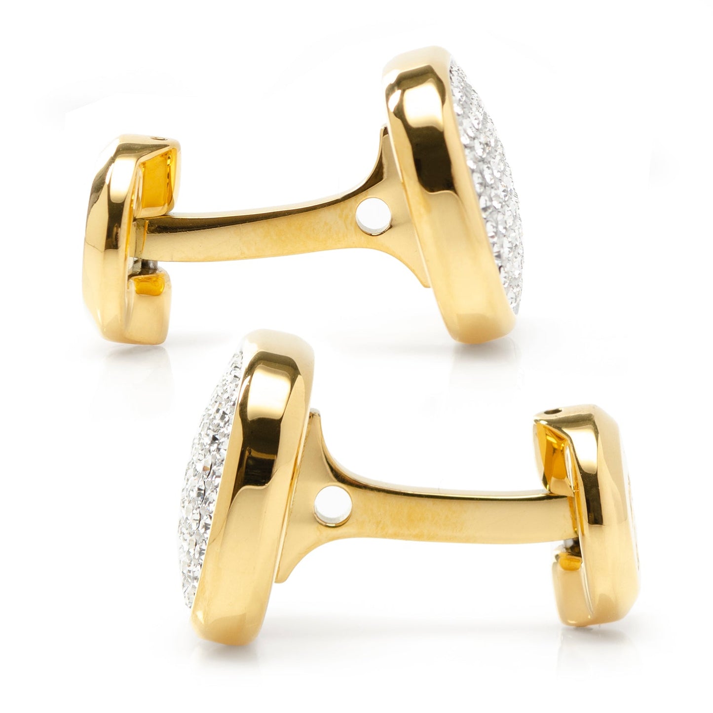 Gemelos de acero inoxidable con baño de oro y cristales de pavé blancos
