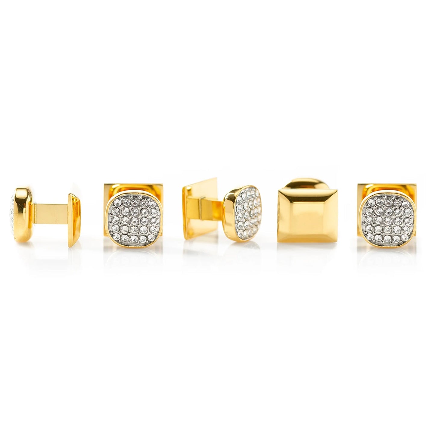 Juego de 5 pendientes de acero inoxidable dorado con pavé de cristal blanco