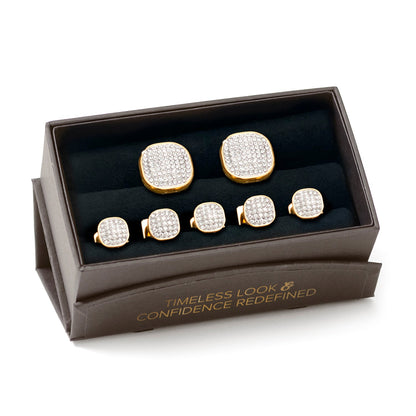 Juego de 5 pendientes de acero inoxidable dorado con pavé de cristal blanco