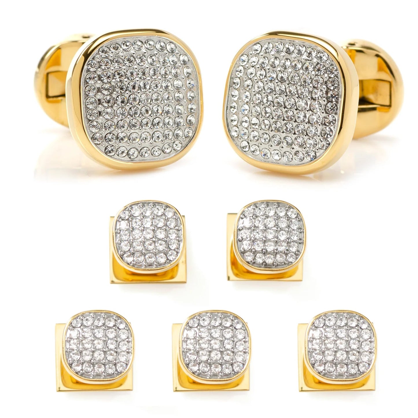 Juego de 5 pendientes de acero inoxidable dorado con pavé de cristal blanco