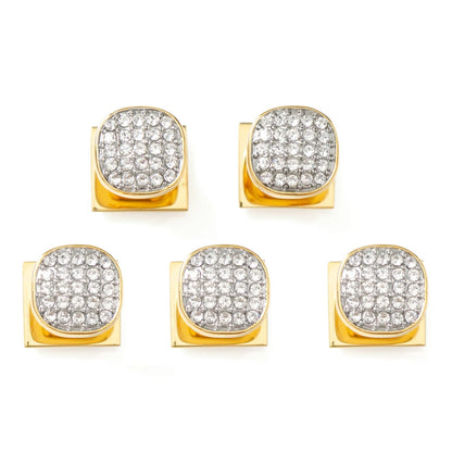 Acero Inoxidable con Baño de Oro, Cristales Blancos Engastados, 5 Pendientes de Botón