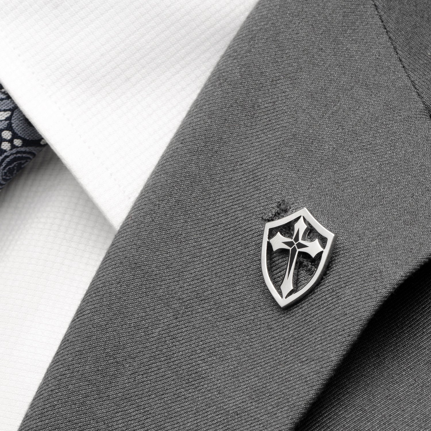 Stainless Steel Cross Shield Lapel Pin - My Men's Shop