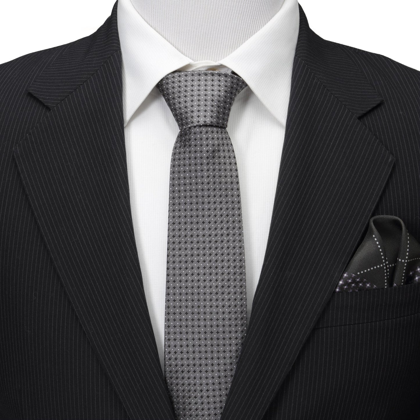 Corbata de hombre a rayas grises y puntos