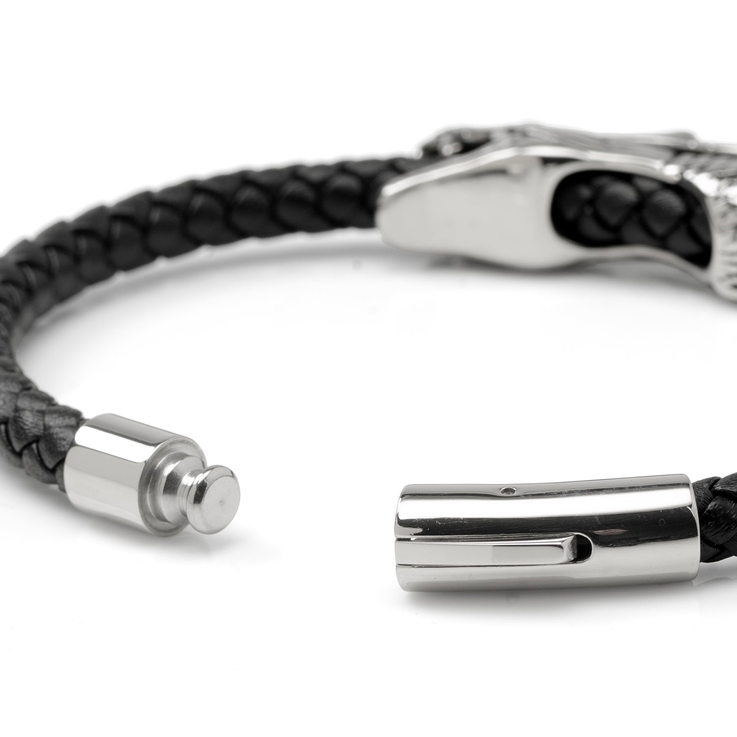 Dragon Head Braided Black Leather Bracelet with Magnetic Closure - My Men's Shop