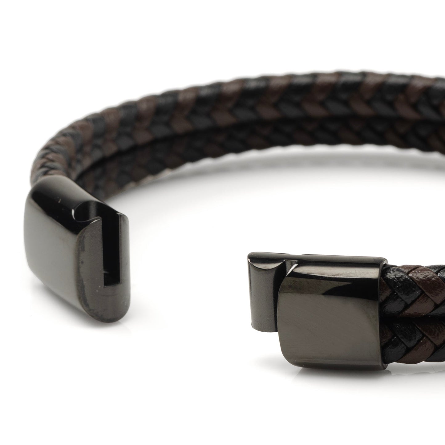 Black and Brown Braided Leather Bracelet with Gunmetal Stainless Steel Magnetic Clasp - My Men's Shop