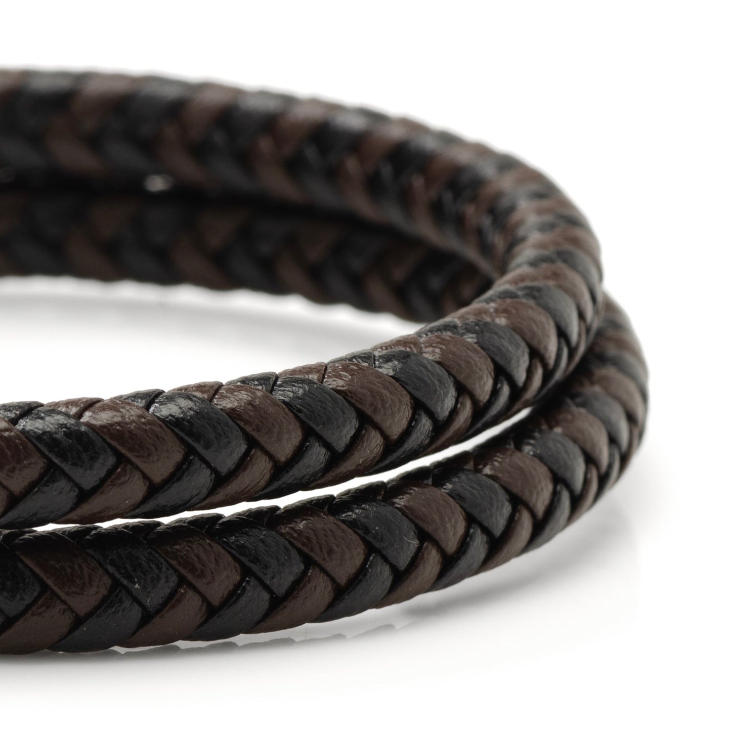 Black and Brown Braided Leather Bracelet with Gunmetal Stainless Steel Magnetic Clasp - My Men's Shop