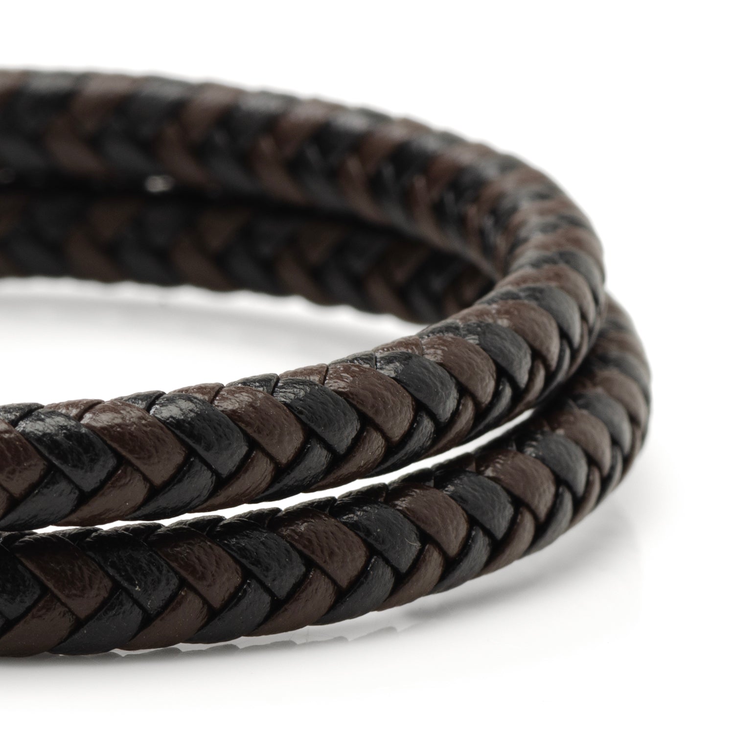 Black and Brown Braided Leather Bracelet with Gunmetal Stainless Steel Magnetic Clasp - My Men's Shop