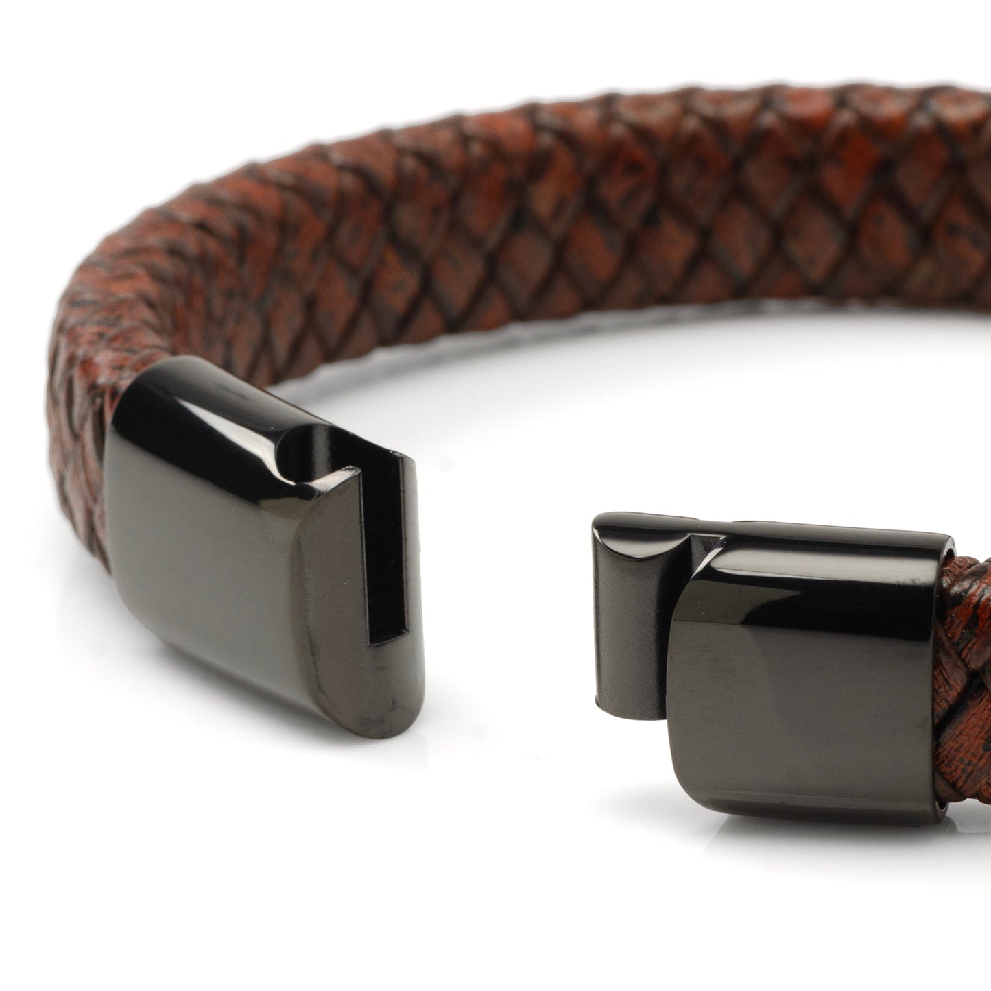 Red Brown Braided Leather Bracelet with Gunmetal Stainless Steel Magnetic Clasp - My Men's Shop