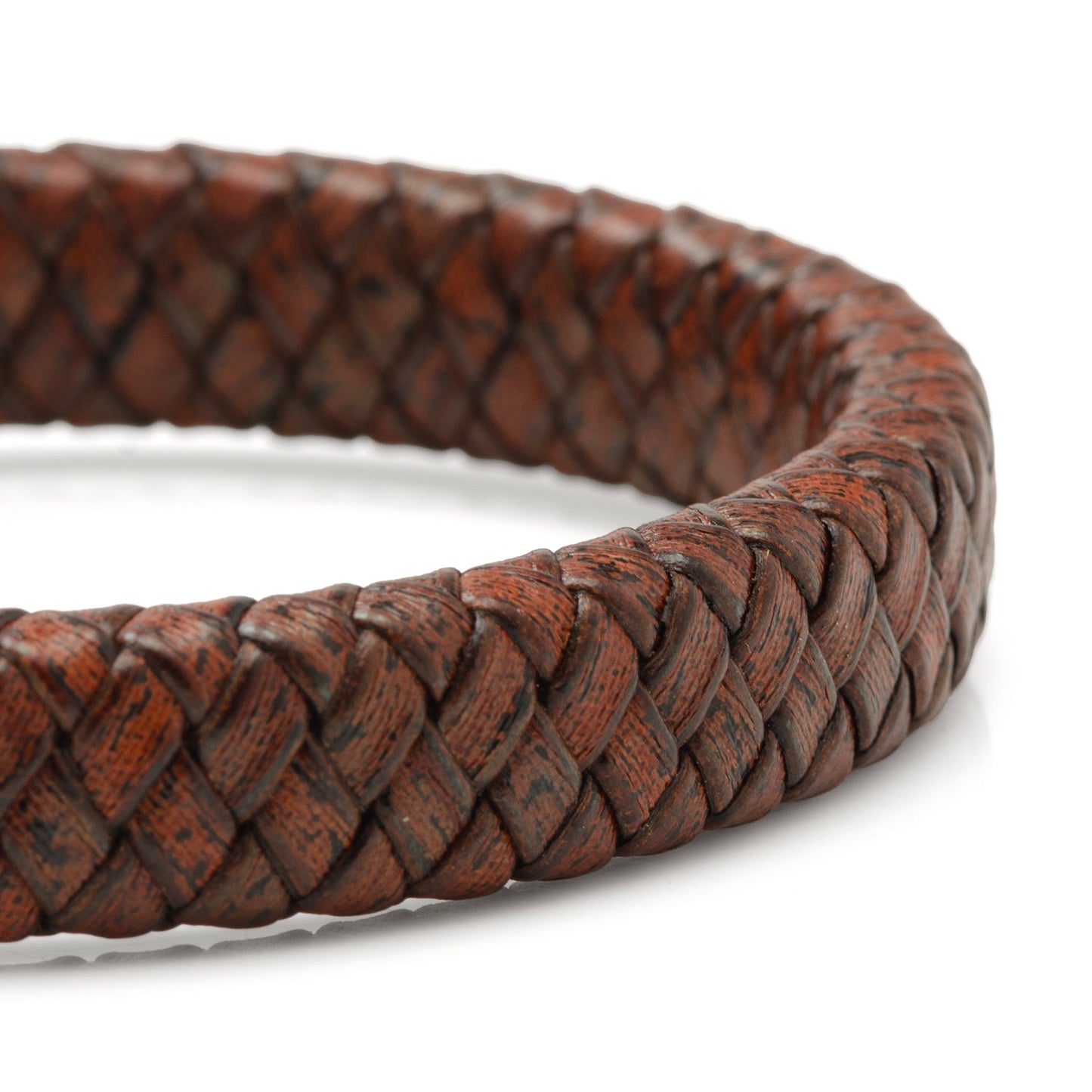 Red Brown Braided Leather Bracelet with Gunmetal Stainless Steel Magnetic Clasp - My Men's Shop