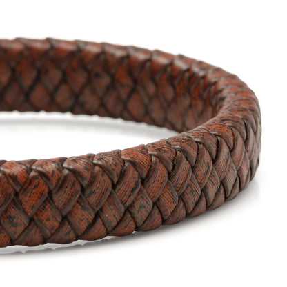 Red Brown Braided Leather Bracelet with Gunmetal Stainless Steel Magnetic Clasp - My Men's Shop